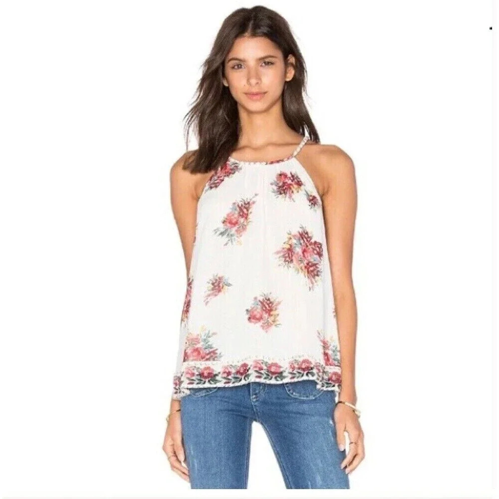 JOIE Gris Cutaway Floral Print‎ Tank Blouse in Porcelain Size XS 100% Silk